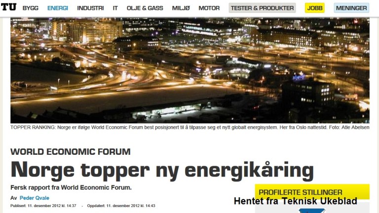 Norge er best i verden - igjen. Nå er det Norge som er best posisjonert for fremtidens energibruk. Hyggelig lesning for alle oss som har kjøpt sparepære.