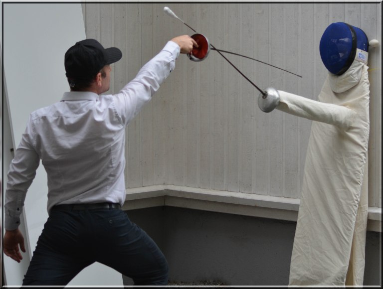 Fencing is fun. My handmade epee dummy.